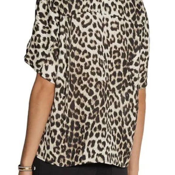 Rag and Bone Saunders Silk Leopard Print Button Front Batwing Sleeve Blouse - Picture 2 of 10